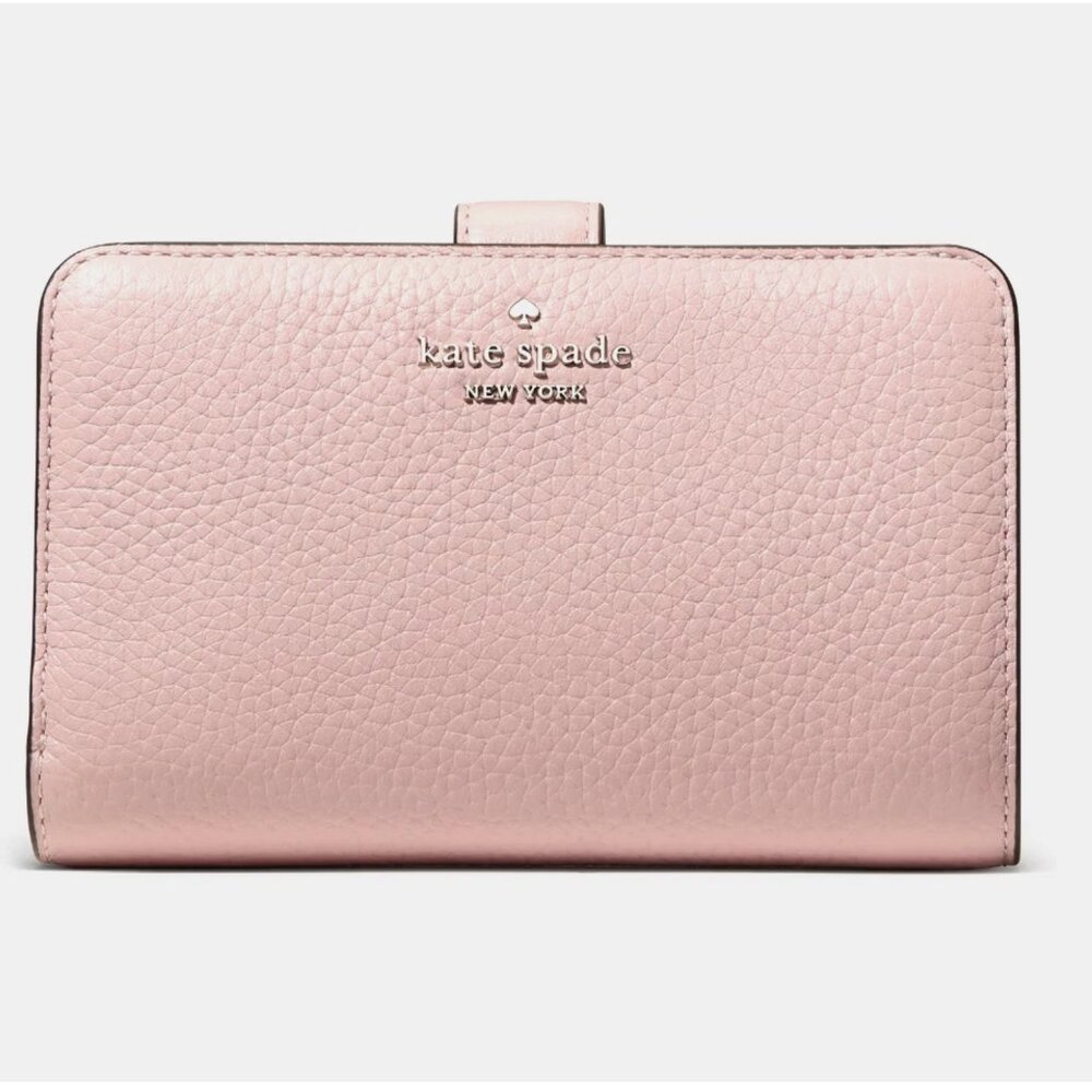 New Kate Spade Lena Medium Compact Bifold Wallet Pebble Leather Tutu Pink